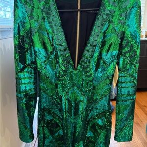 BALMAIN x H&M Green Sequin V-Neck Dress